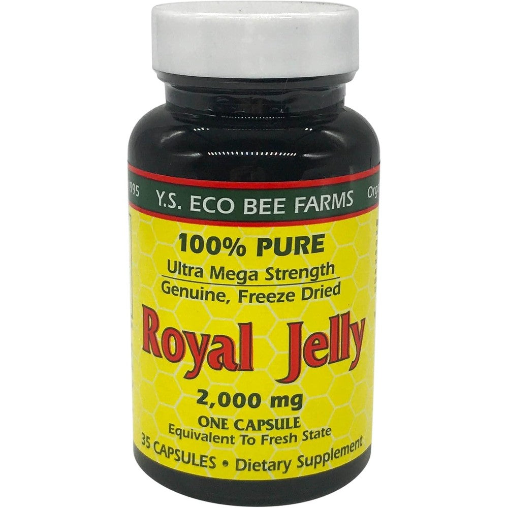 YS Organic Pure Royal Jelly 2000mg 35 capsules front view of dietary supplement bottle