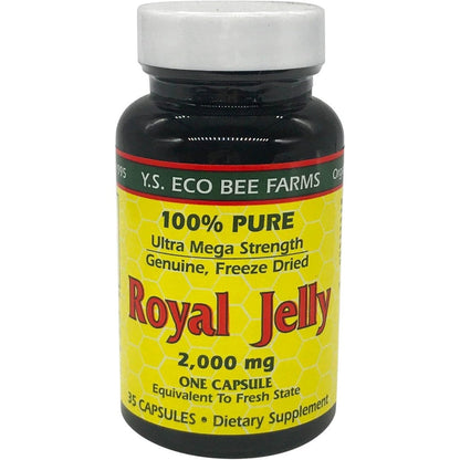 YS Organic Pure Royal Jelly 2000mg 35 capsules front view of dietary supplement bottle