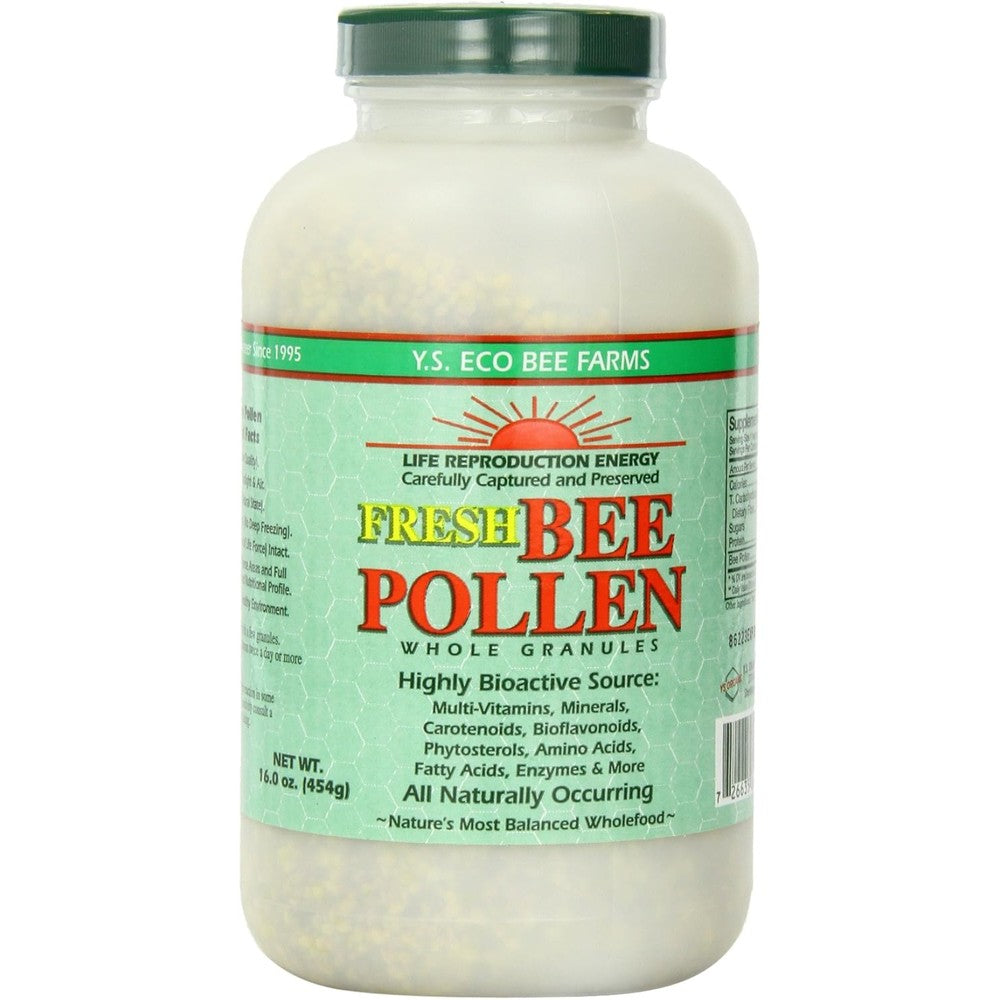 YS Organic Fresh Bee Pollen Whole Granules front bottle view