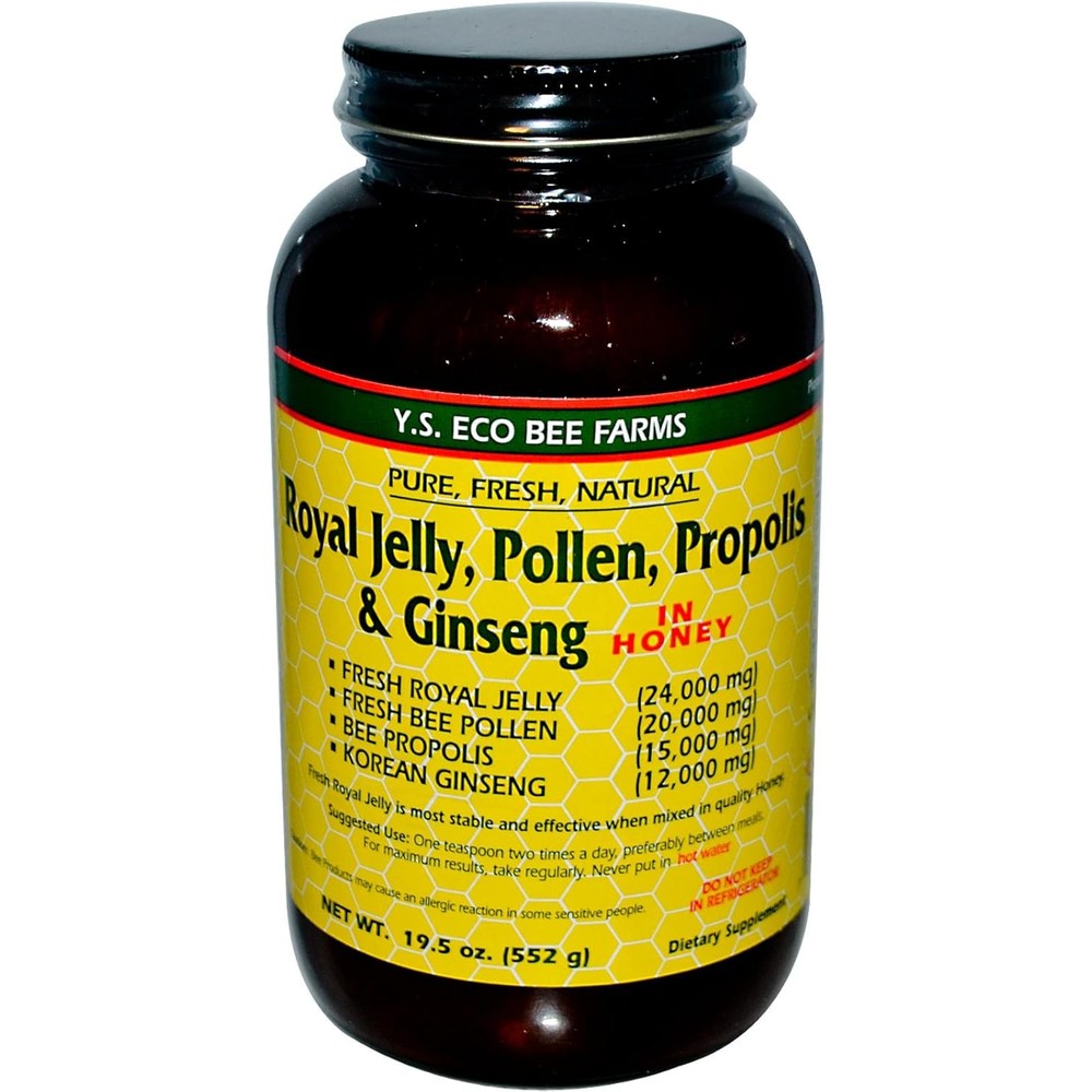 Y.S. Royal Jelly Pollen Propolis and Ginseng in Honey front jar view