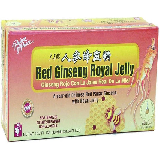 Prince of Peace Red Ginseng and Royal Jelly oral liquid immune boost 30 bottles front view premium herbal dietary supplement.