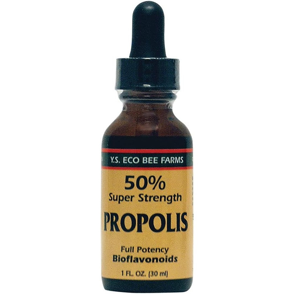 YS Organic Bee Farms 50 Percent Super Strength Propolis Liquid Tincture Front View Bottle