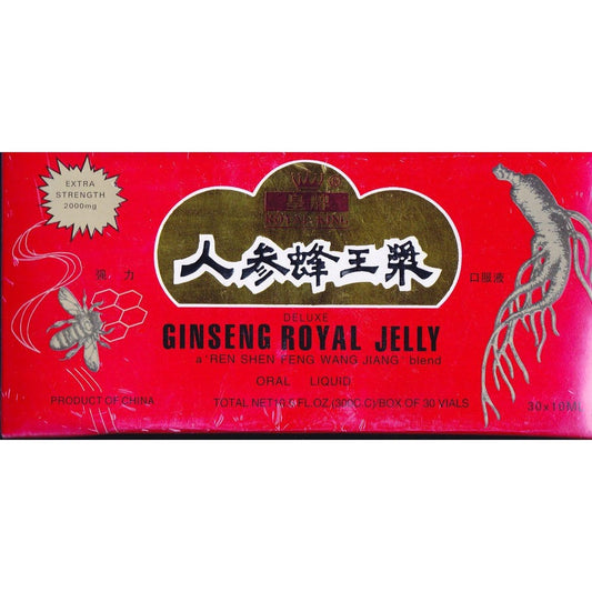 Royal King Deluxe Ginseng and Royal Jelly Oral Liquid packaging front view showing extra strength formula labels