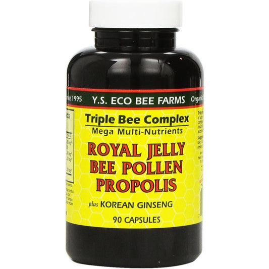 YS Eco Bee Farms Royal Jelly Bee Pollen Propolis Ginseng 90 Capsules front label view authentic imported supplement