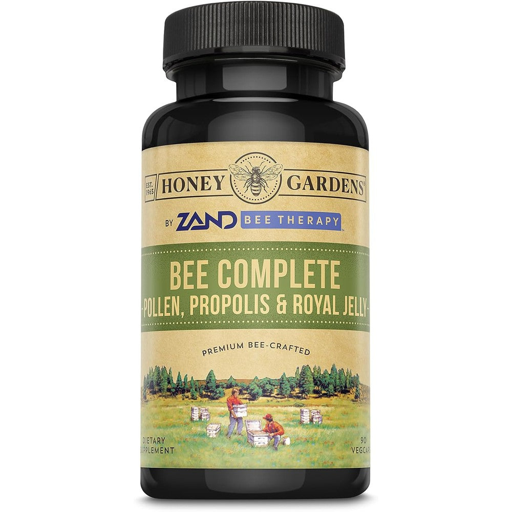 Zand Bee Complete bee pollen propolis and royal jelly capsules front bottle view
