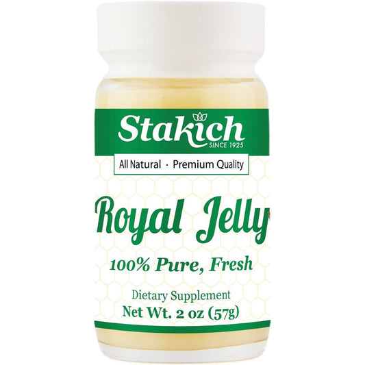 Stakich Fresh Royal Jelly two ounce jar front view pure bee supplement