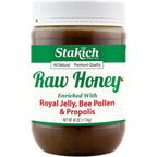 Stakich Royal Jelly Bee Pollen Propolis Raw Honey front view jar