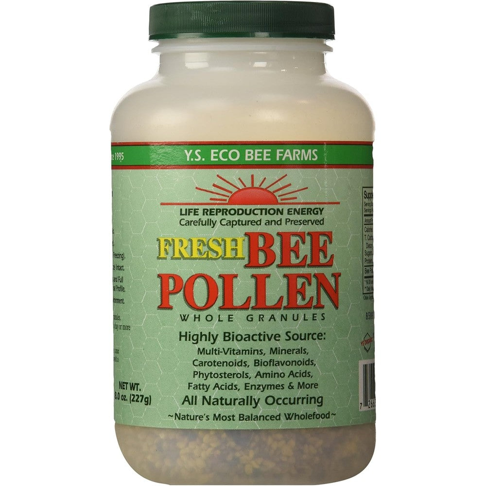 YS Organic Bee Farms Fresh Bee Pollen Whole Granules Eight Ounce bottle front view
