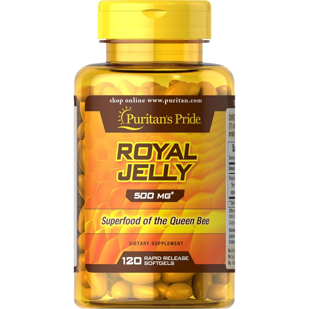 Puritan's Pride Royal Jelly 500mg 120 softgels front bottle view authentic USA imported dietary supplement