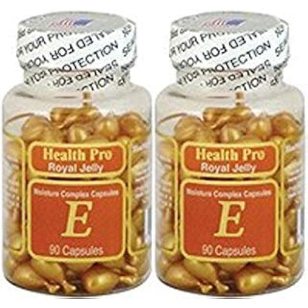 Nu-Health Vitamin E Skin Oil Royal Jelly two pack bottles front view showcasing premium USA imported facial softgels