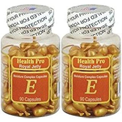 Nu-Health Vitamin E Skin Oil Royal Jelly two pack bottles front view showcasing premium USA imported facial softgels