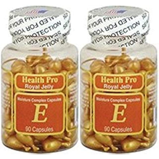 Nu-Health Vitamin E Skin Oil Royal Jelly two pack bottles front view showcasing premium USA imported facial softgels