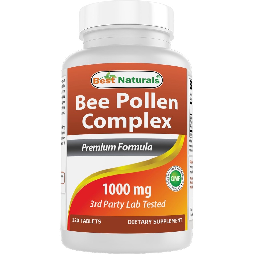 Best Naturals bee pollen complex 1000 mg front view bottle packaging
