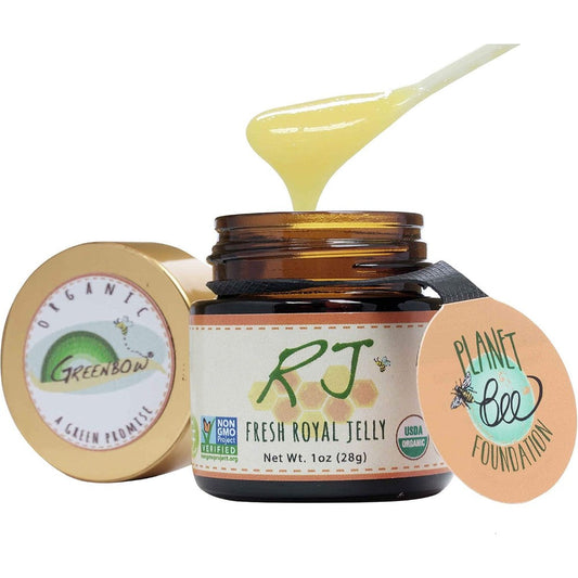 Greenbow Organic Fresh Royal Jelly supplement jar front view for premium health support.