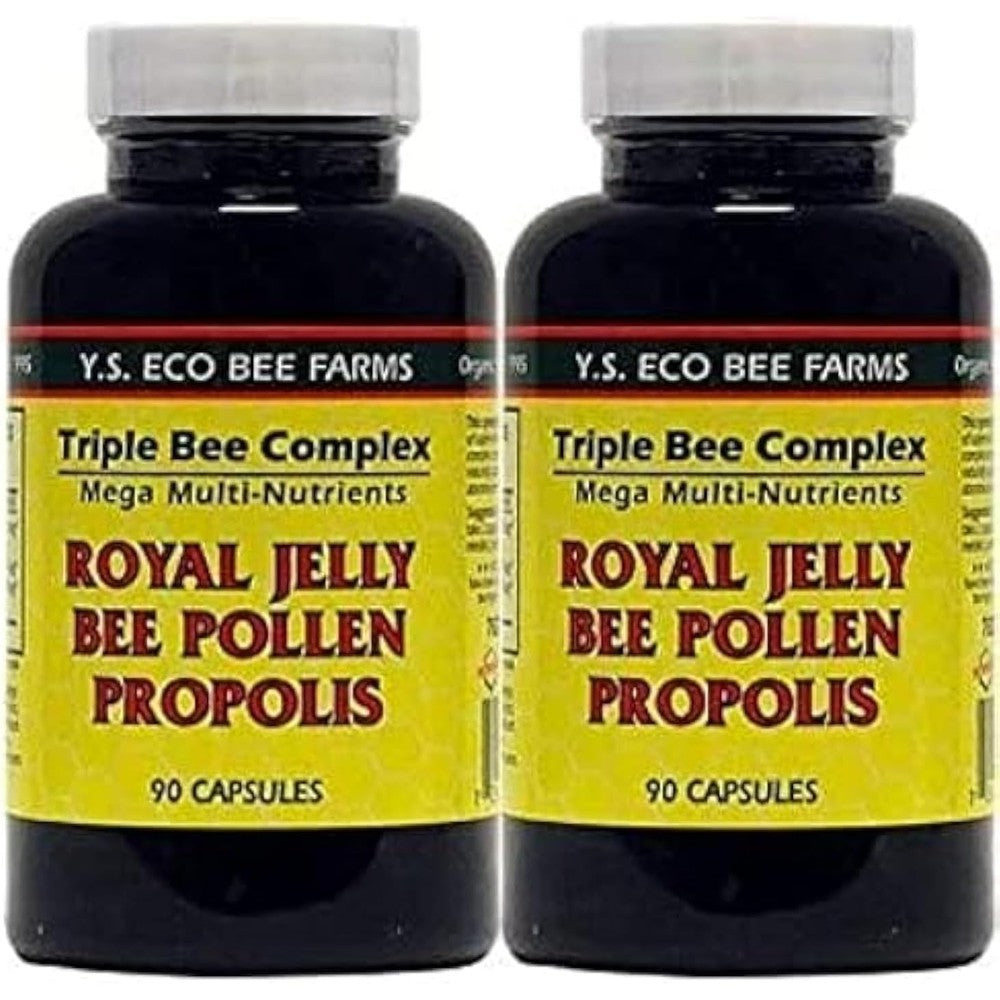 Ys Organic Bee Farms Triple Bee Complex 180 capsules bottle front view showing organic multi nutrient supplement label