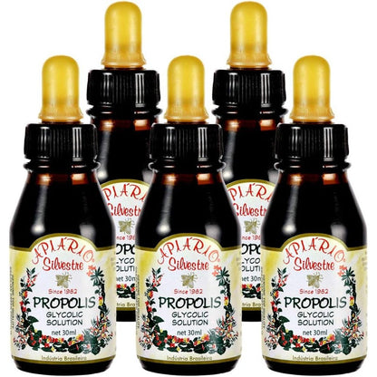 Apiario Silvestre Brazilian Green Bee Propolis liquid extract bottles front view showcasing genuine packaging.