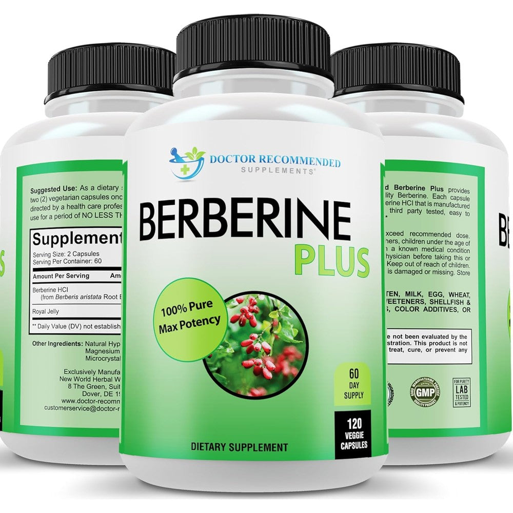 Doctor Recommended Supplements Berberine Plus 1200mg front bottle view for metabolic health support