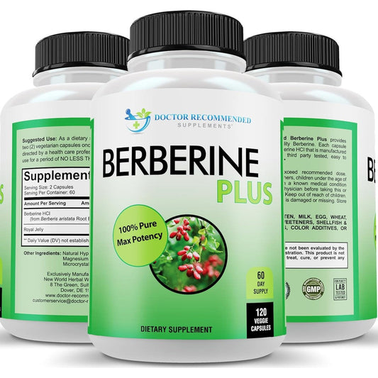 Doctor Recommended Supplements Berberine Plus 1200mg front bottle view for metabolic health support