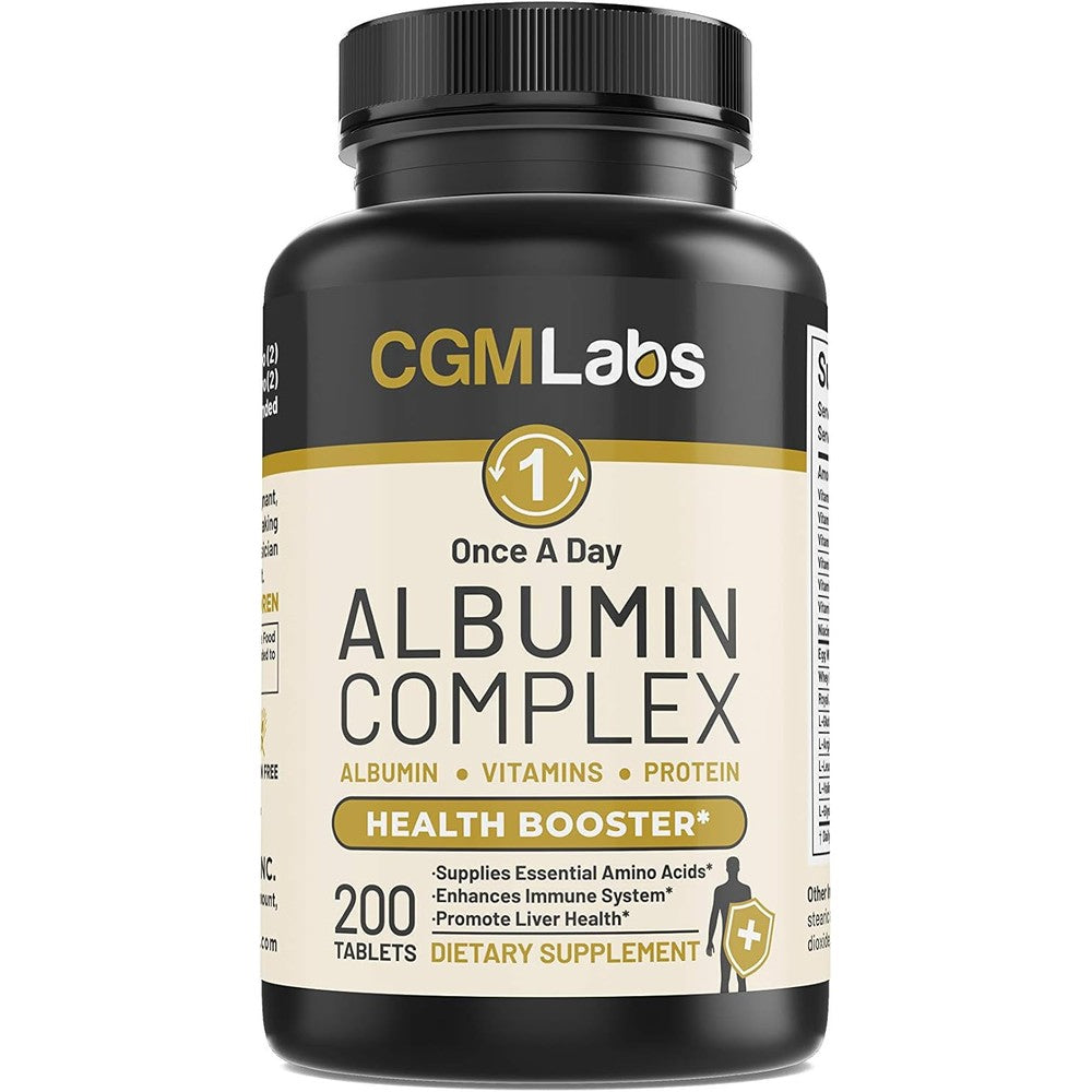 CGM Labs Premium Albumin Complex 200 Tablets front view bottle