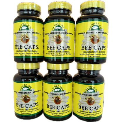 Nature Cure Original Bee Caps 6 bottle value pack front view showing the protective brown bottles.