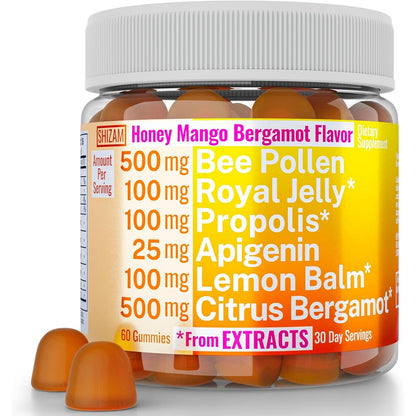 SHIZAM bee pollen citrus bergamot 60 gummies front bottle view