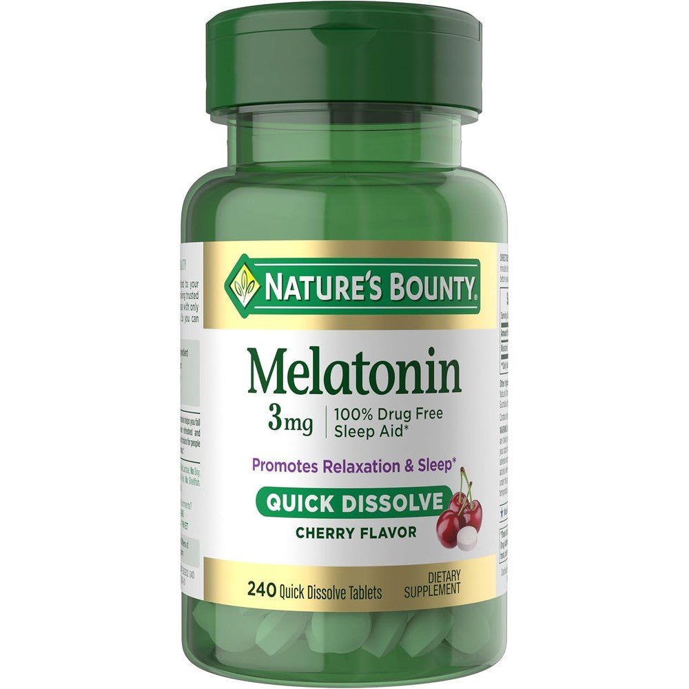 Nature's Bounty Melatonin 3 Milligram Quick Dissolve 240 Tablets front bottle view