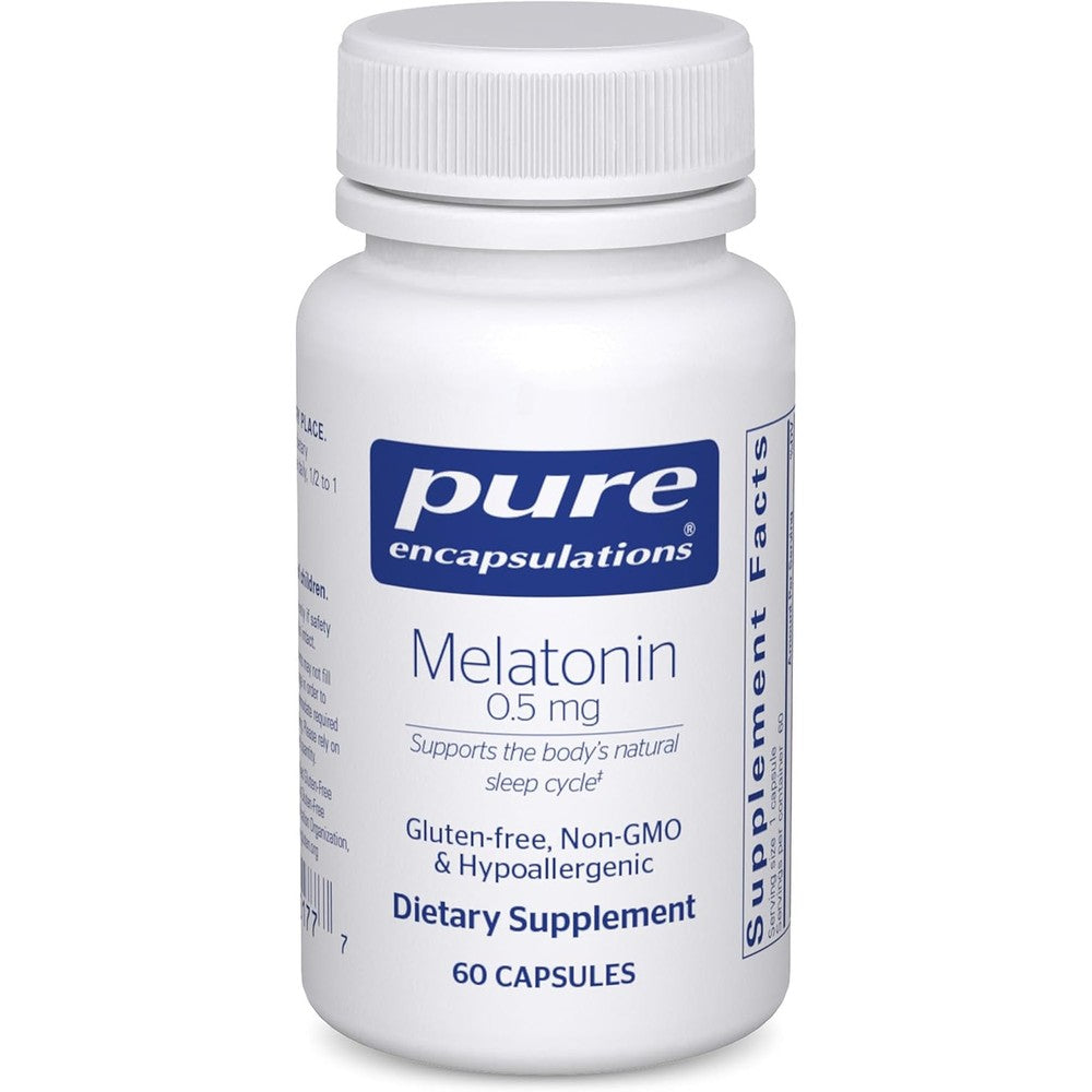 Pure Encapsulations Melatonin 0.5 Milligram front view bottle for natural sleep support