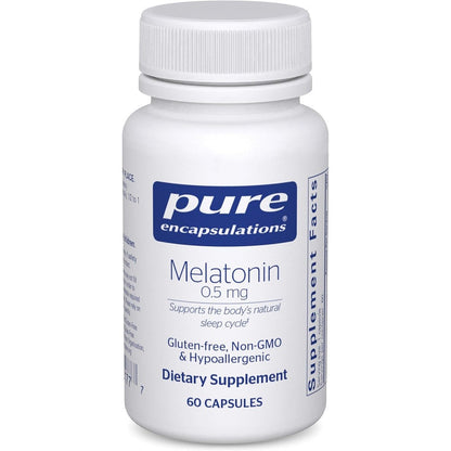 Pure Encapsulations Melatonin 0.5 Milligram front view bottle for natural sleep support
