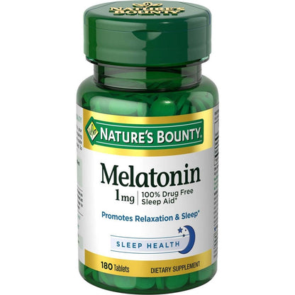 Nature's Bounty Melatonin 1 Milligram 180 Tablets front bottle view for authentic sleep support