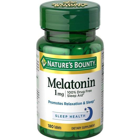Nature's Bounty Melatonin 1 Milligram 180 Tablets front bottle view for authentic sleep support