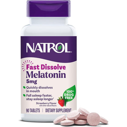 Natrol Melatonin Five Milligram Fast Dissolve Ninety Tablets front bottle view