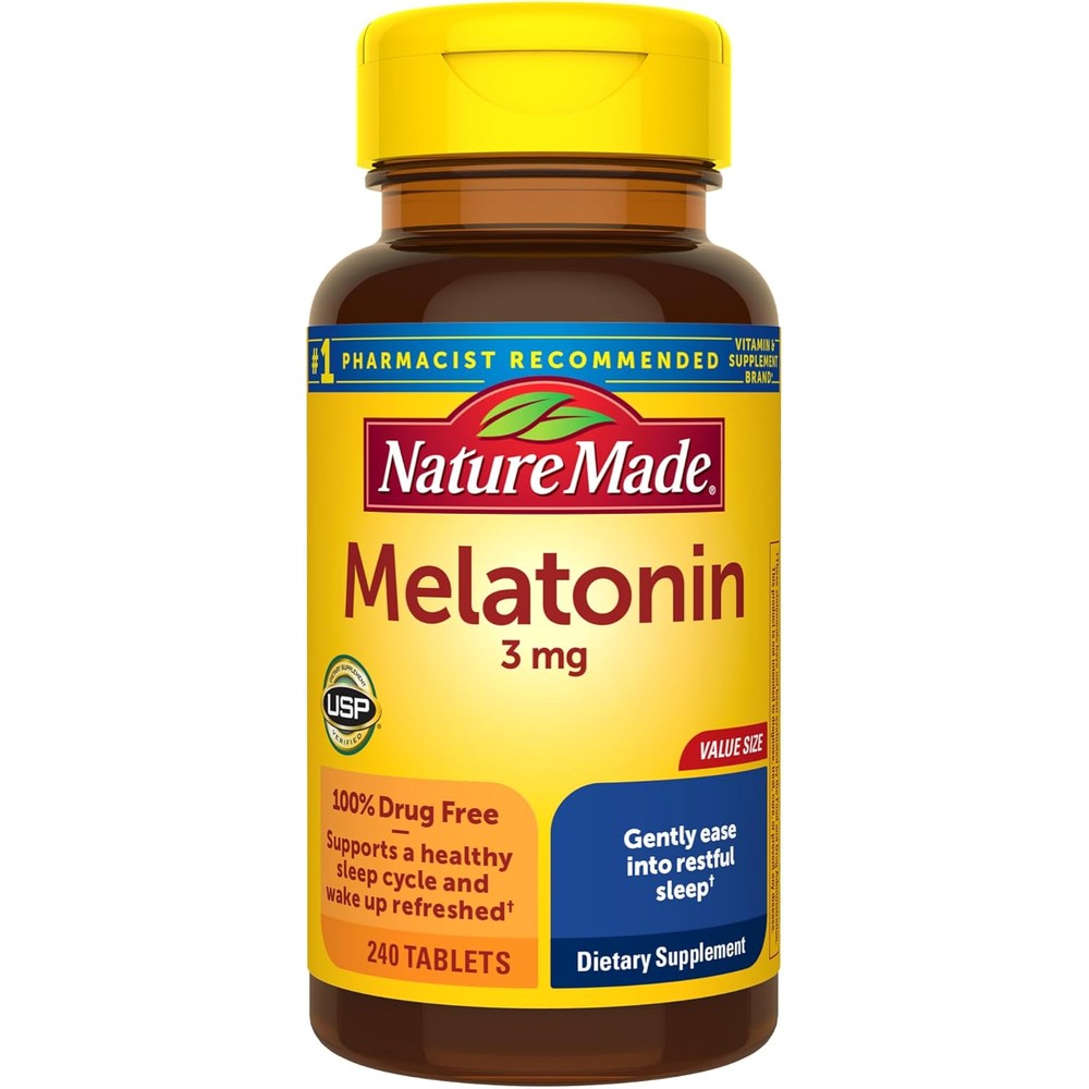 Nature Made Melatonin 3 mg 240 tablets front bottle view authentic USA sleep aid supplement