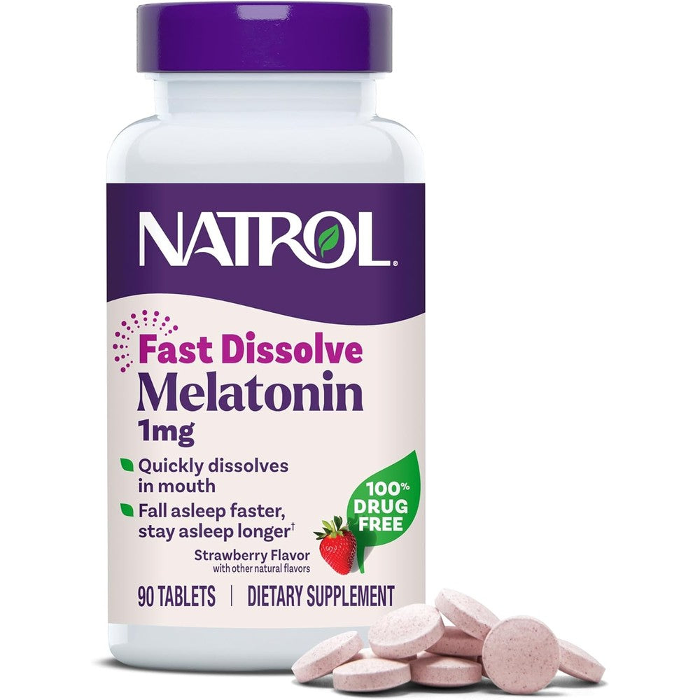 Natrol Melatonin 1mg Fast Dissolve Strawberry 90 Tablets front bottle view