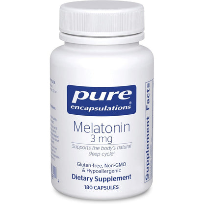 Pure Encapsulations Melatonin 3 mg 180 Capsules front view bottle for natural sleep cycle support