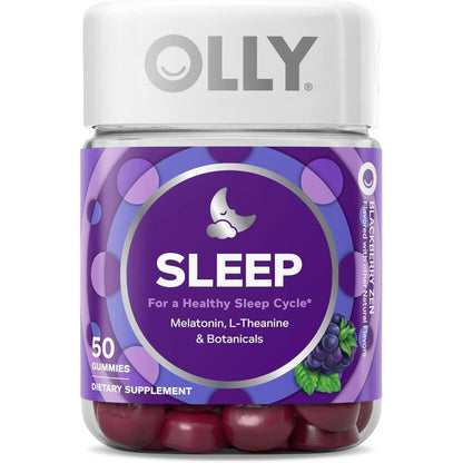 OLLY Restful Sleep Gummy Supplement Blackberry Zen 50 Count front view bottles
