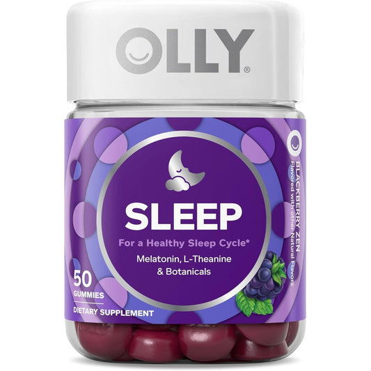 OLLY Restful Sleep Gummy Supplement Blackberry Zen 50 Count front view bottles