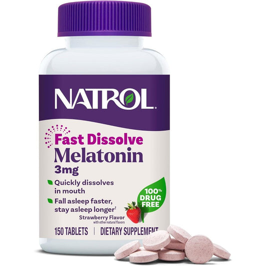 Natrol Melatonin 3mg Fast Dissolve 150 Tablets front view bottle for sleep support