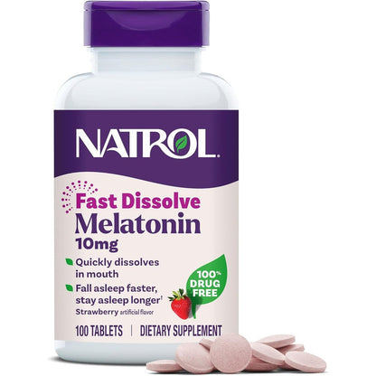 Natrol Melatonin 10mg Fast Dissolve 100 Strawberry Tablets front packaging view