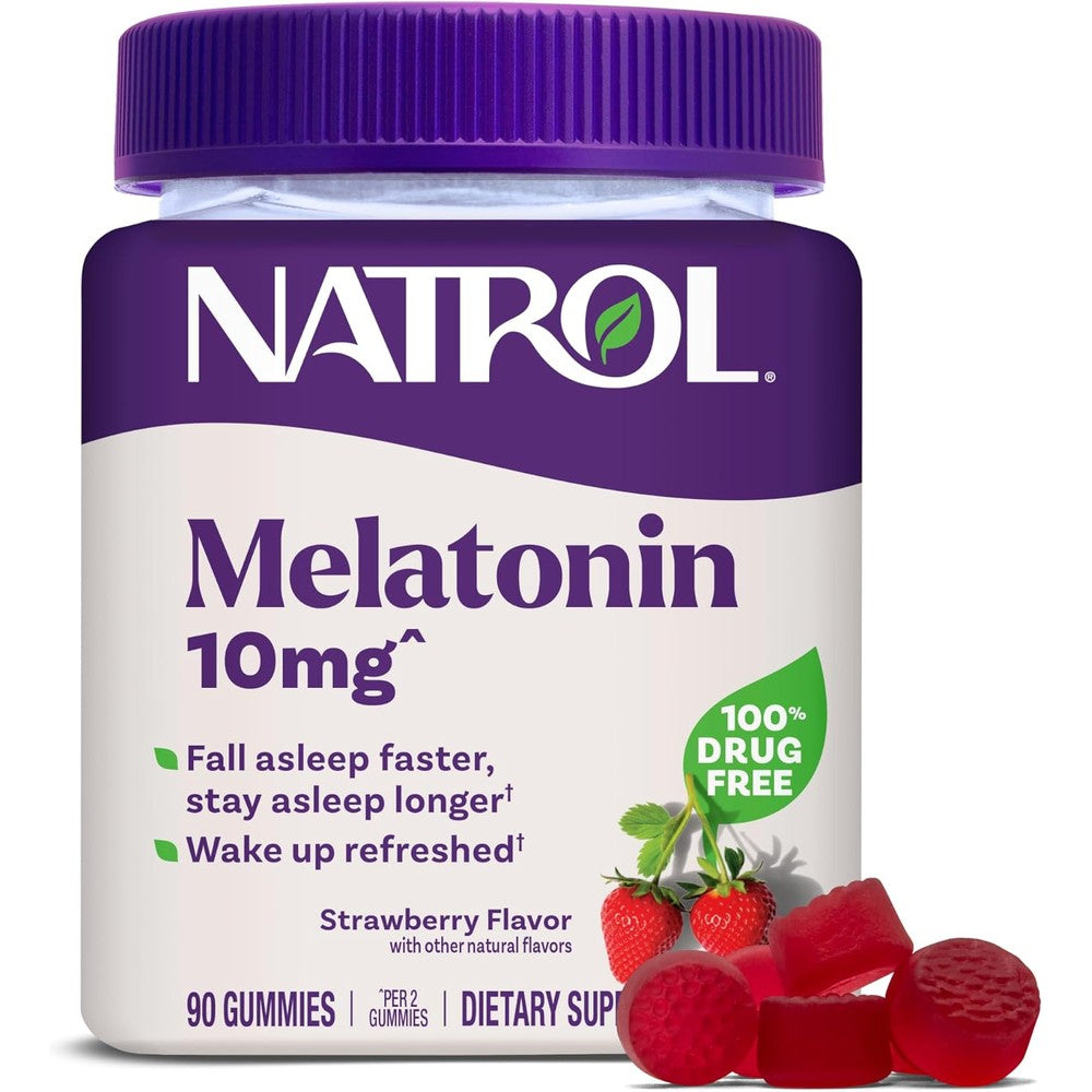 Natrol Melatonin Ten Milligrams Strawberry Gummies front bottle view for adult sleep support.