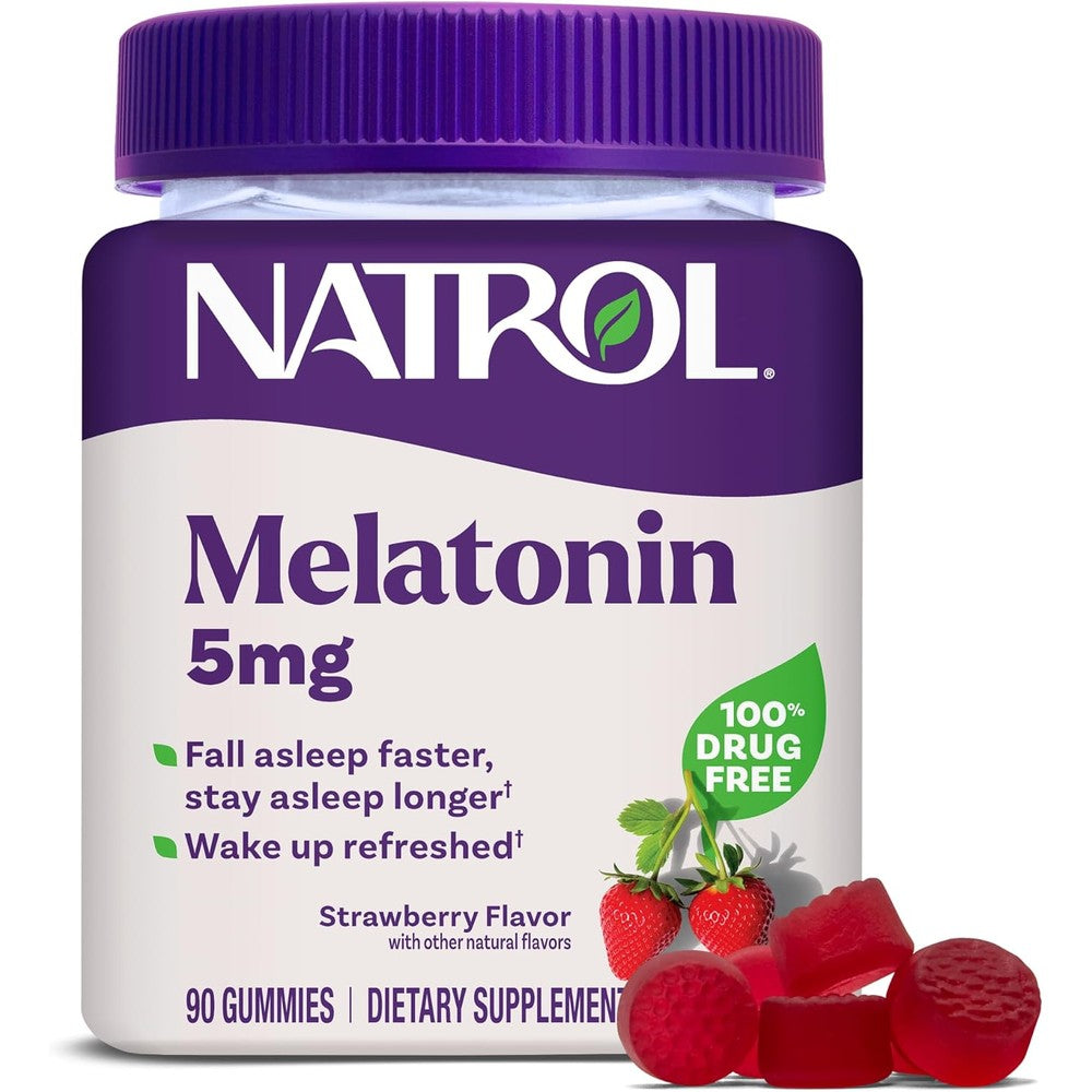 Natrol Melatonin 5mg Strawberry Gummies front view bottle for adult sleep support