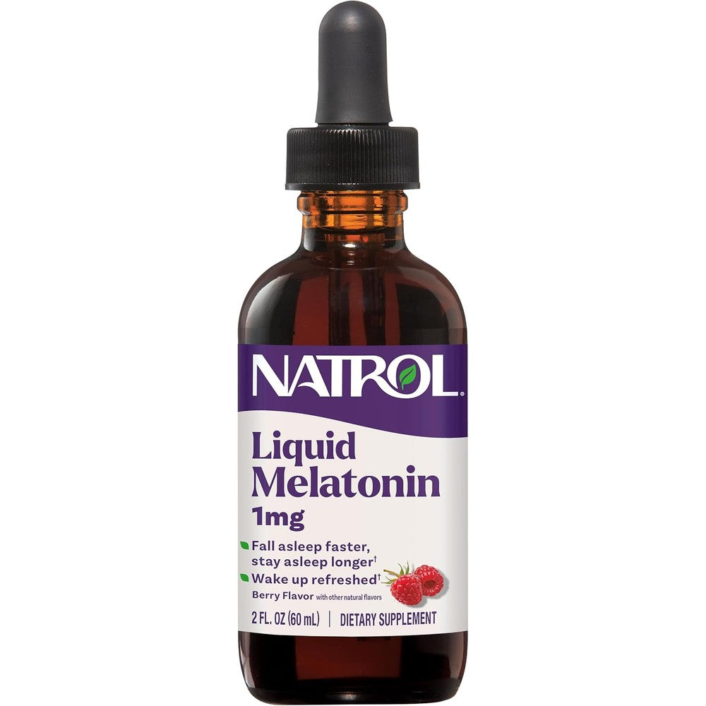 Natrol Liquid Melatonin front view bottle showing product label and berry flavor details