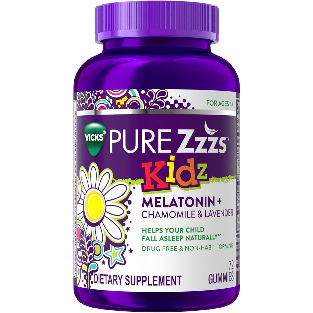 ZzzQuil Pure Zzzs Kidz Melatonin 1mg 72 Berry Gummies front view packaging
