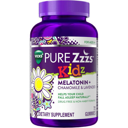 ZzzQuil Pure Zzzs Kidz Melatonin 1mg 72 Berry Gummies front view packaging