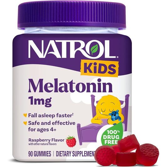 Natrol Kids Melatonin 1mg 90 raspberry flavored gummies front bottle view