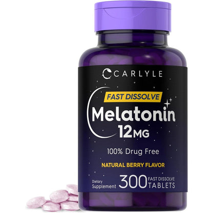 Carlyle Melatonin 12mg Fast Dissolve 300 Tablets bottle front view