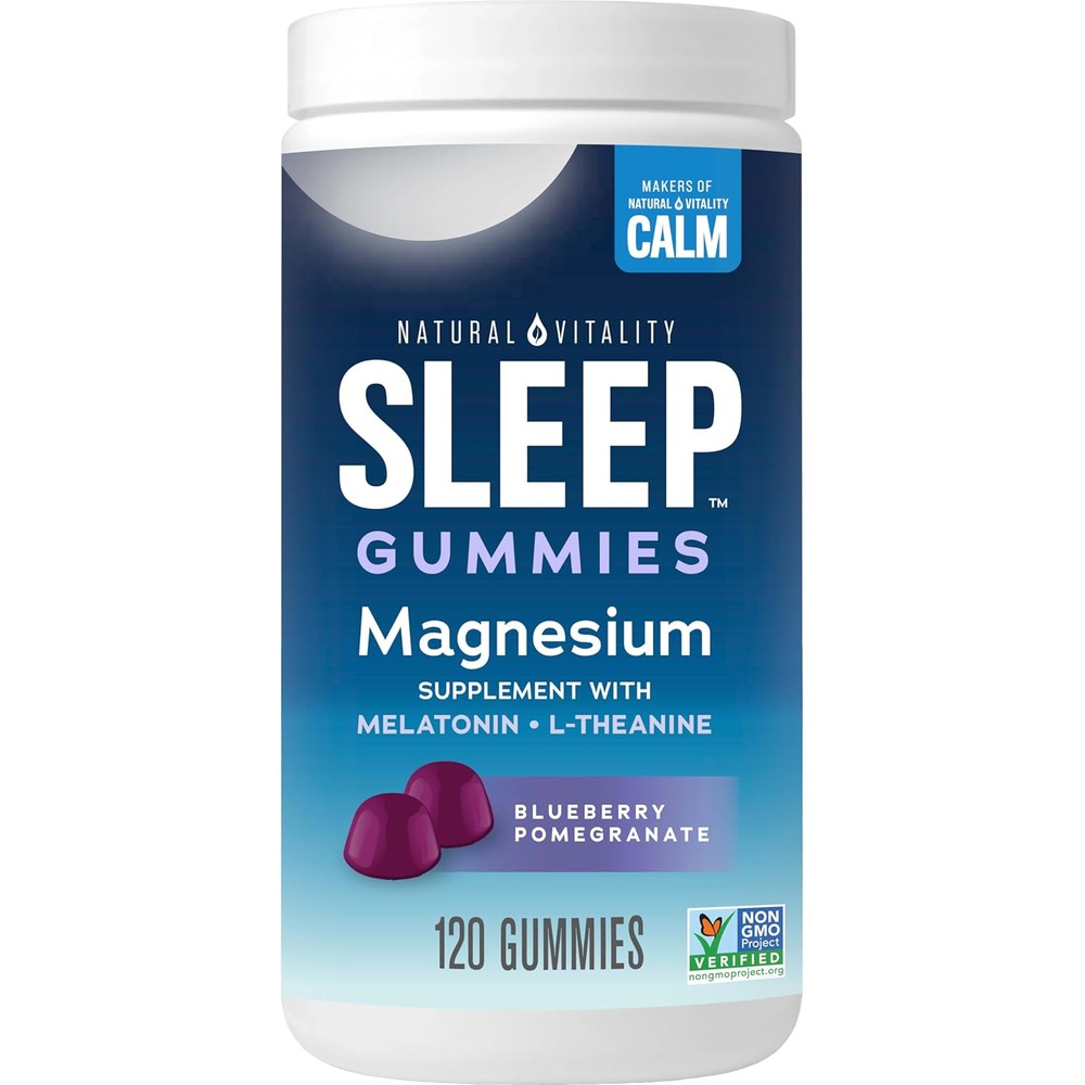 Natural Vitality Calm Sleep Magnesium and Melatonin 120 Gummies front bottle view for natural rest solutions