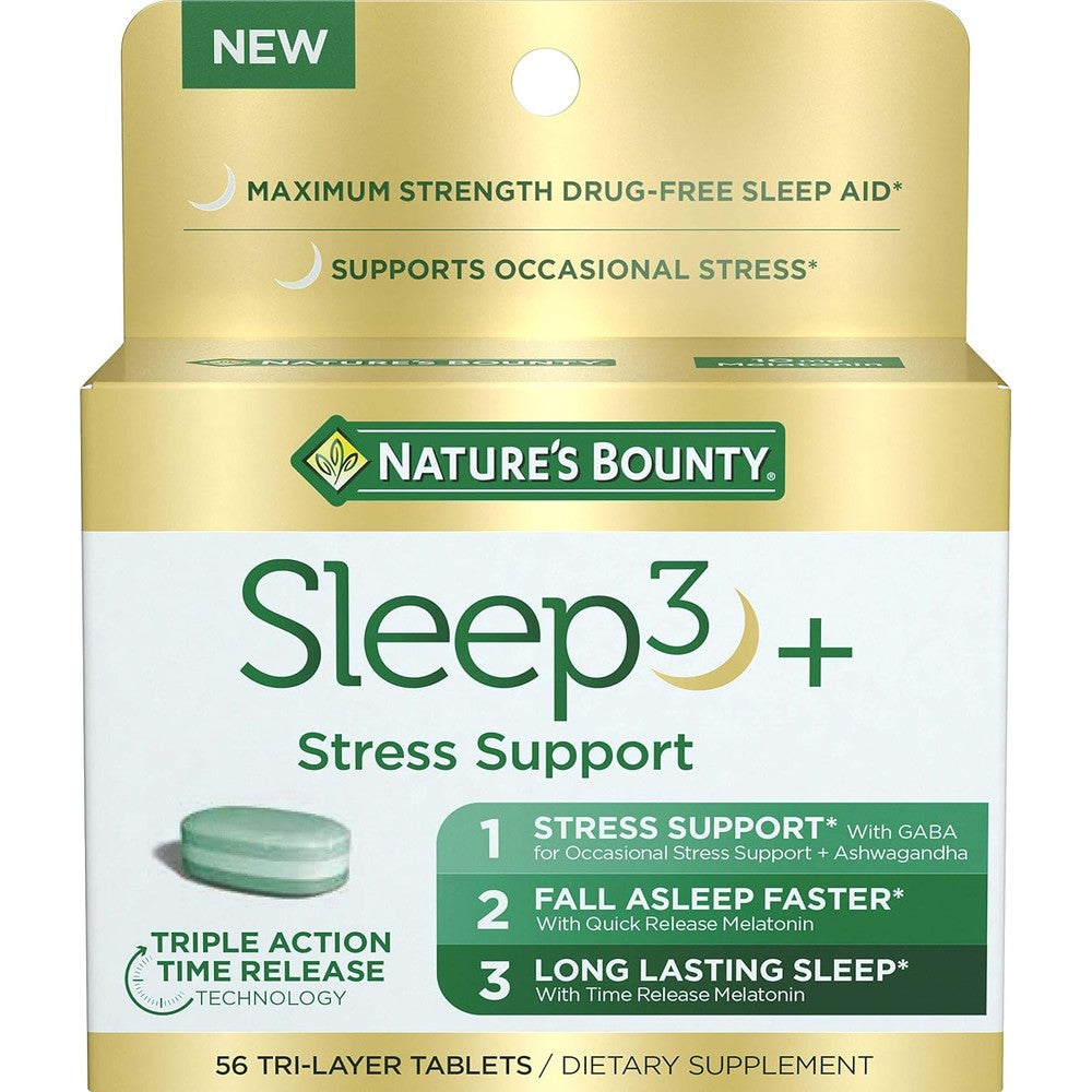 Nature's Bounty Sleep3 Plus Stress Support 56 tablets front view packaging