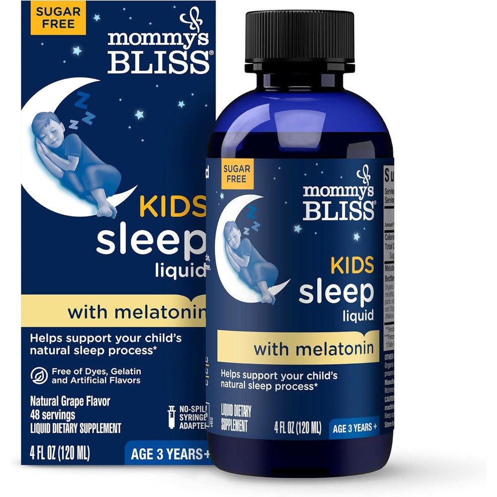 Mommy's Bliss Kids Sleep Liquid Melatonin front bottle view for children sleep support