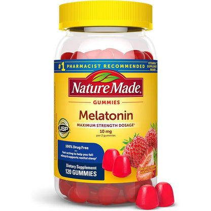 Nature Made Melatonin 10mg Maximum Strength Gummies front view bottle