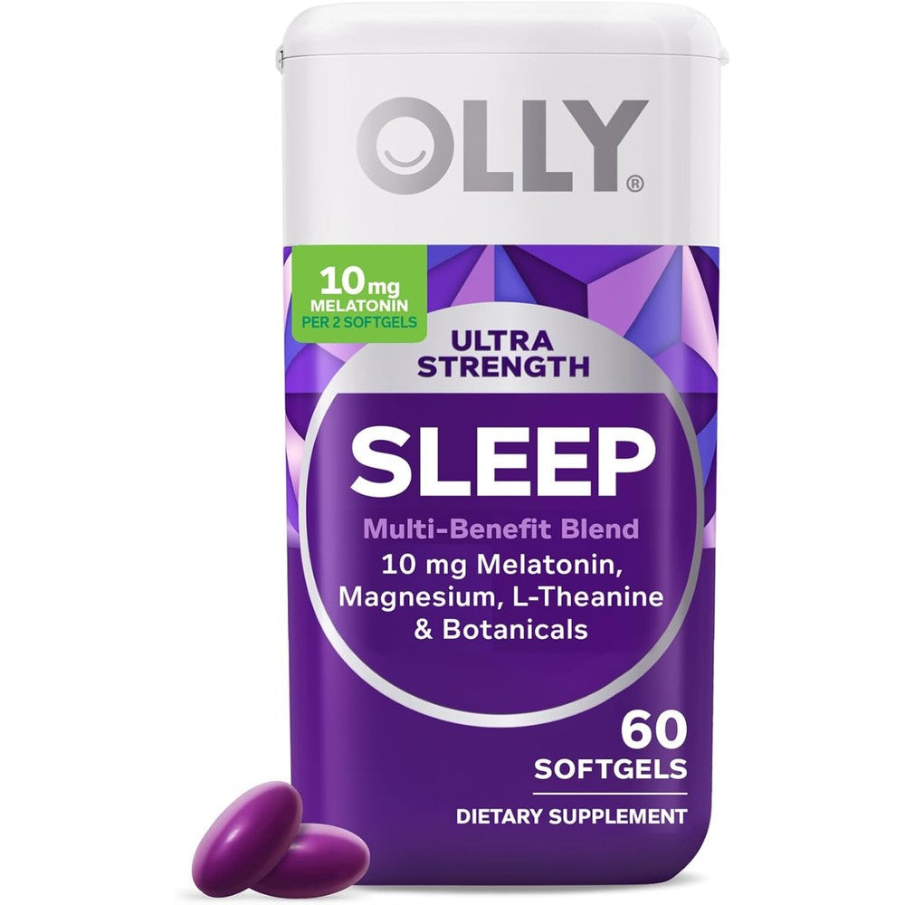 OLLY Ultra Strength Sleep 10mg Melatonin 60 Softgels bottle front view